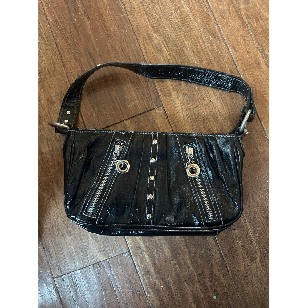 LEI Vintage Y2K Black Faux Patent Leather Steam punk Studded Grommet